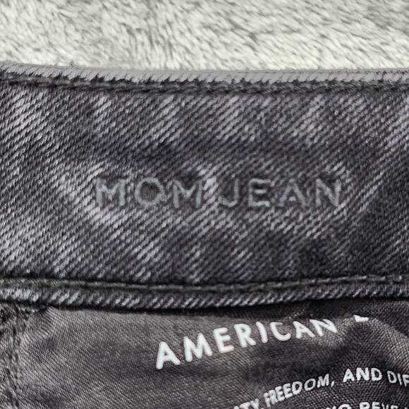 American Eagle Jeans Womens 000 Black High Rise Mom Distressed Tapered Stretch - Picture 7 of 14